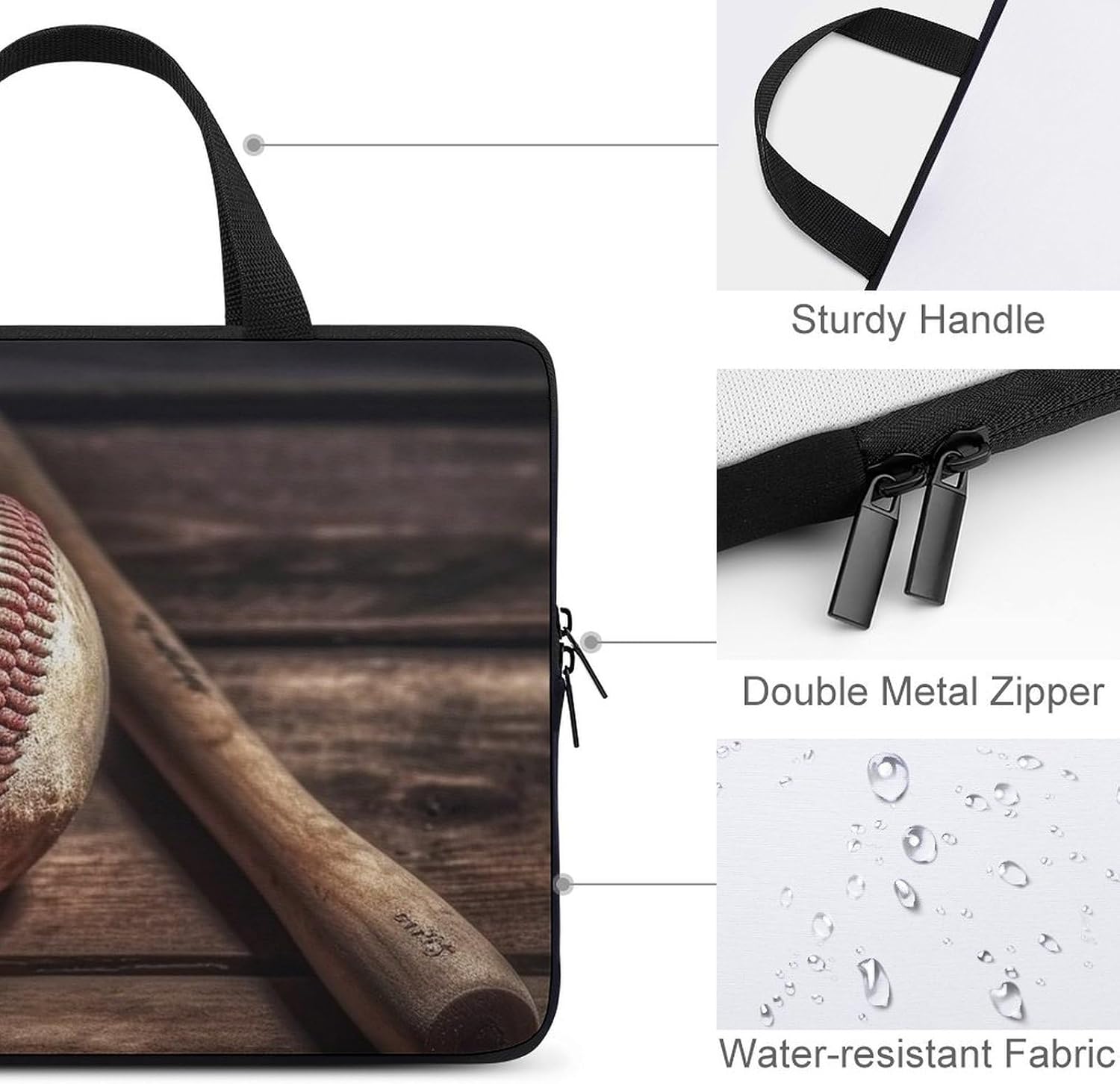 Baseball On Wooden Printed Laptop Case 15 Inch Laptop Bag Laptop Sleeve Water Resistant Computer Case Laptop Carrying Case Protective Laptop Handbag Bag Bussiness Carrying Handbag