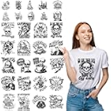 30 Sheets Sarcastic Quotes Iron on Transfers for T Shirts Stickers, Skeleton Funny Humorous DTF Transfers Ready to Press, Heat Transfer Iron on Decals for Clothing DIY Designs Washable