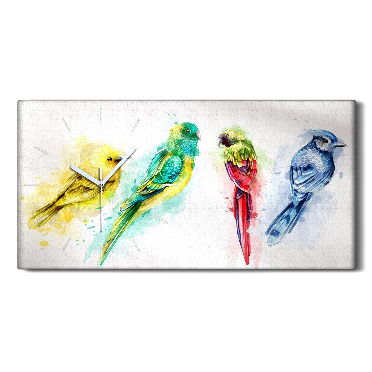 Horloge sur Toile Tropical Birds Coloray 60x30cm pour Salon et Chambre Écorative