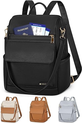 NUBILY Mochila de cuero antirrobo para mujer, mochila de viaje, impermeable, casual, mochilas de moda, Negro -, Moda