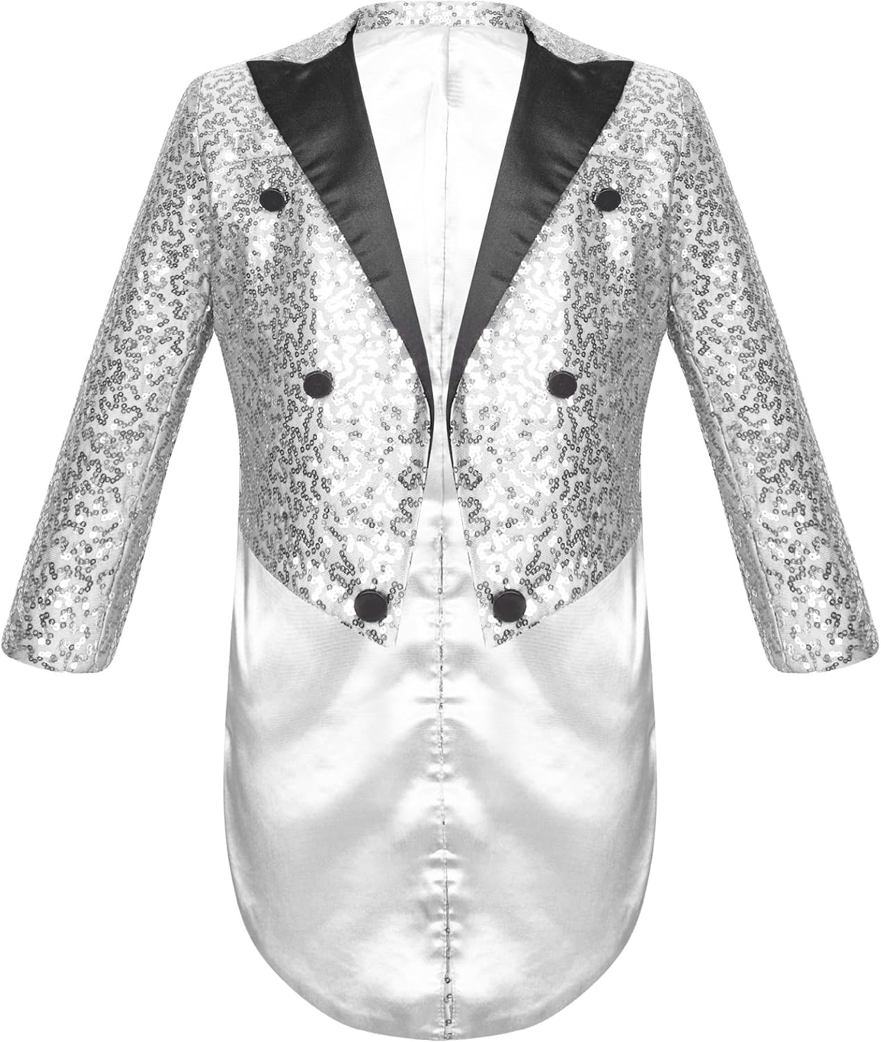 Sywiyi Kids Boys Sequin Tailcoat Tuxedo Jacket Open Front Dressy Suit Blazer Party Wedding Formal Coat Outerwear