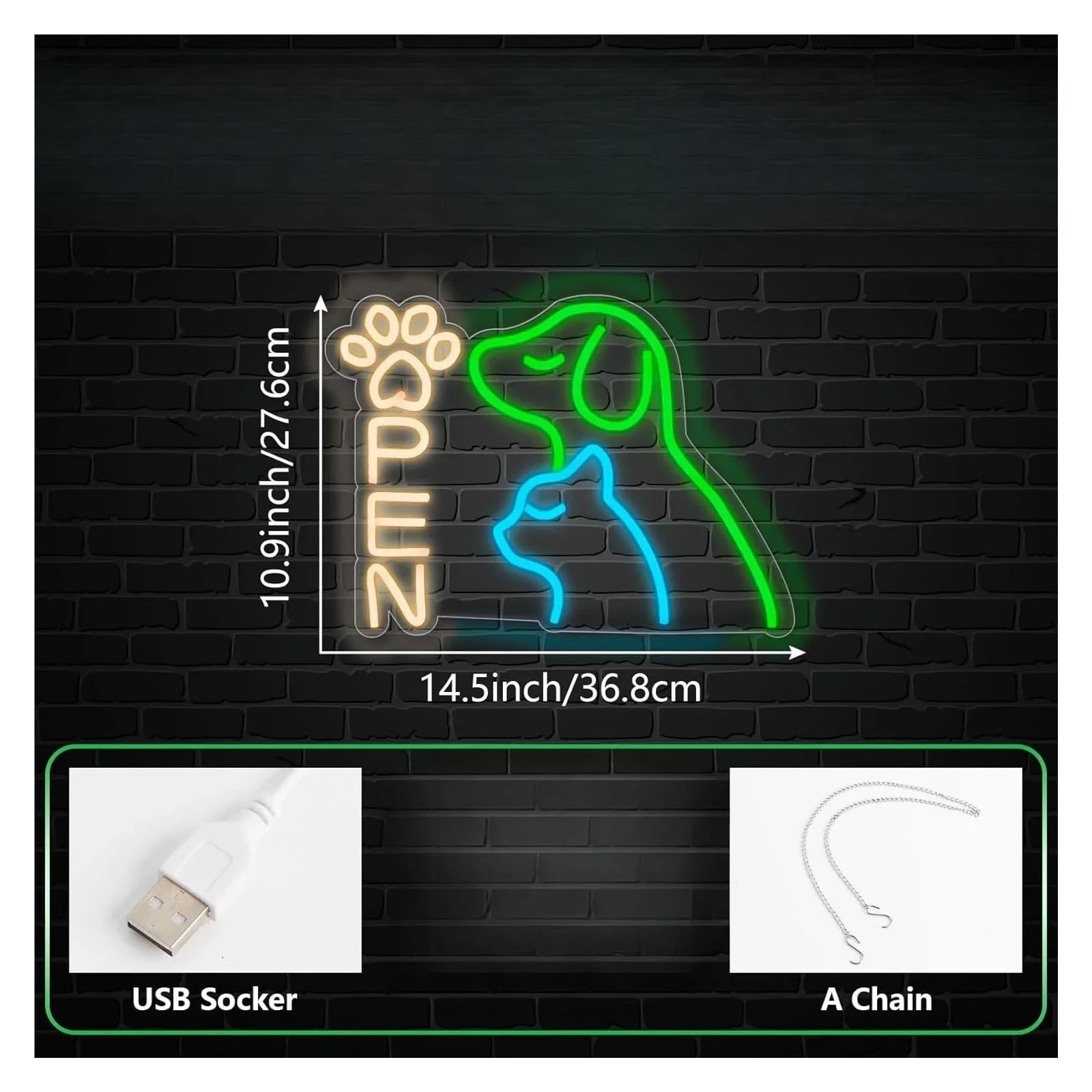 Scritta luminosa Insegna Al Neon A Con Apertura Per Animali Domestici, Decorazione Da Parete Per Amanti Degli Animali, Illuminazione Commerciale Per La Casa 36.8cmх27.6cm