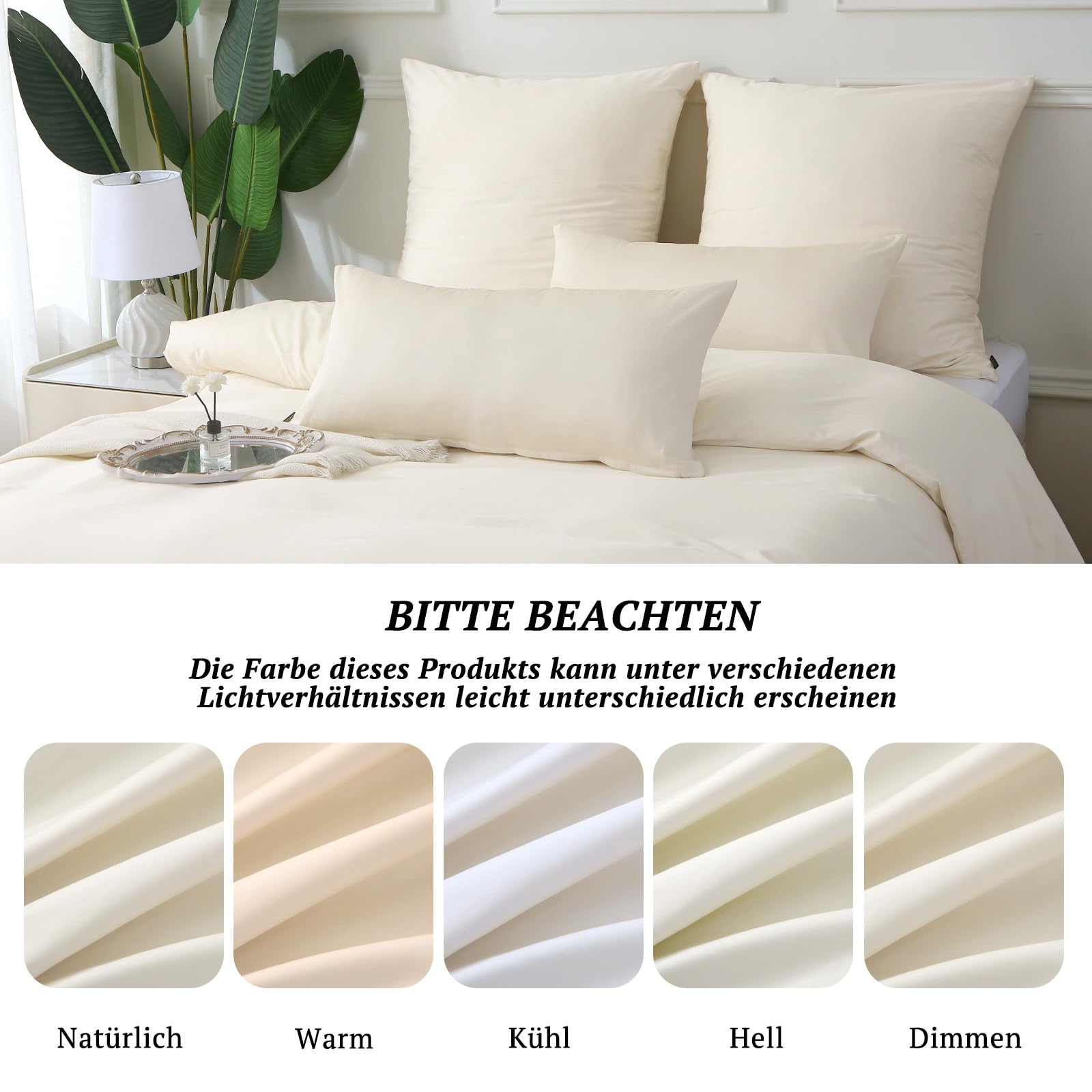 MILDLY Satin Bettwäsche 200x200 Baumwolle,Seidig Luxus Bettzeug,Beige | 100% Langstapelige Baumwolle Seidig Luxus Bettzeug, ÖkoTex Zertifiziert, 1 Bettbezug 200x200 & 2 Kissenbezug 80x80