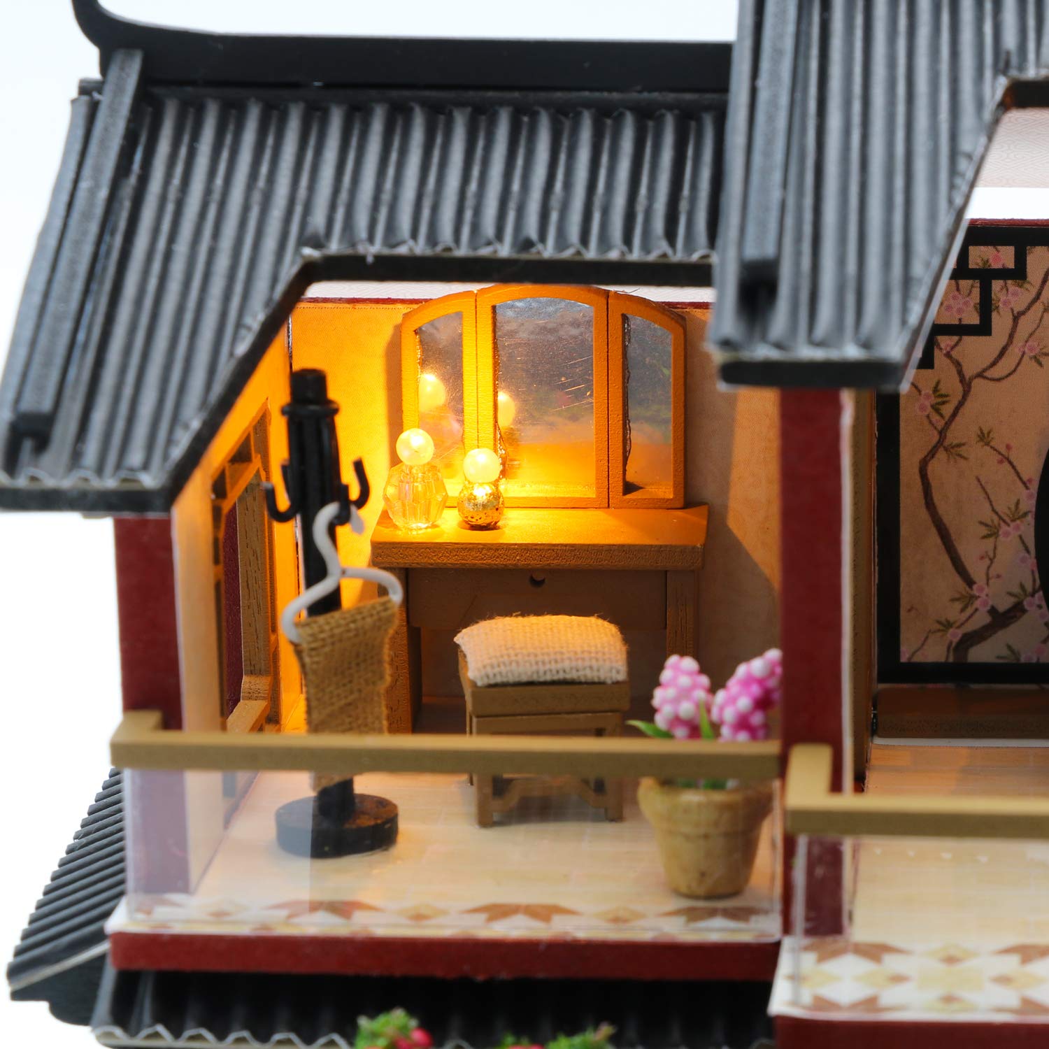 Cool Beans Boutique, kit per casa delle bambole in miniatura, fai da te, casa delle bambole asiatica tradizionale, con copertura antipolvere, kit di modelli di architettura (manuale in inglese) (casa