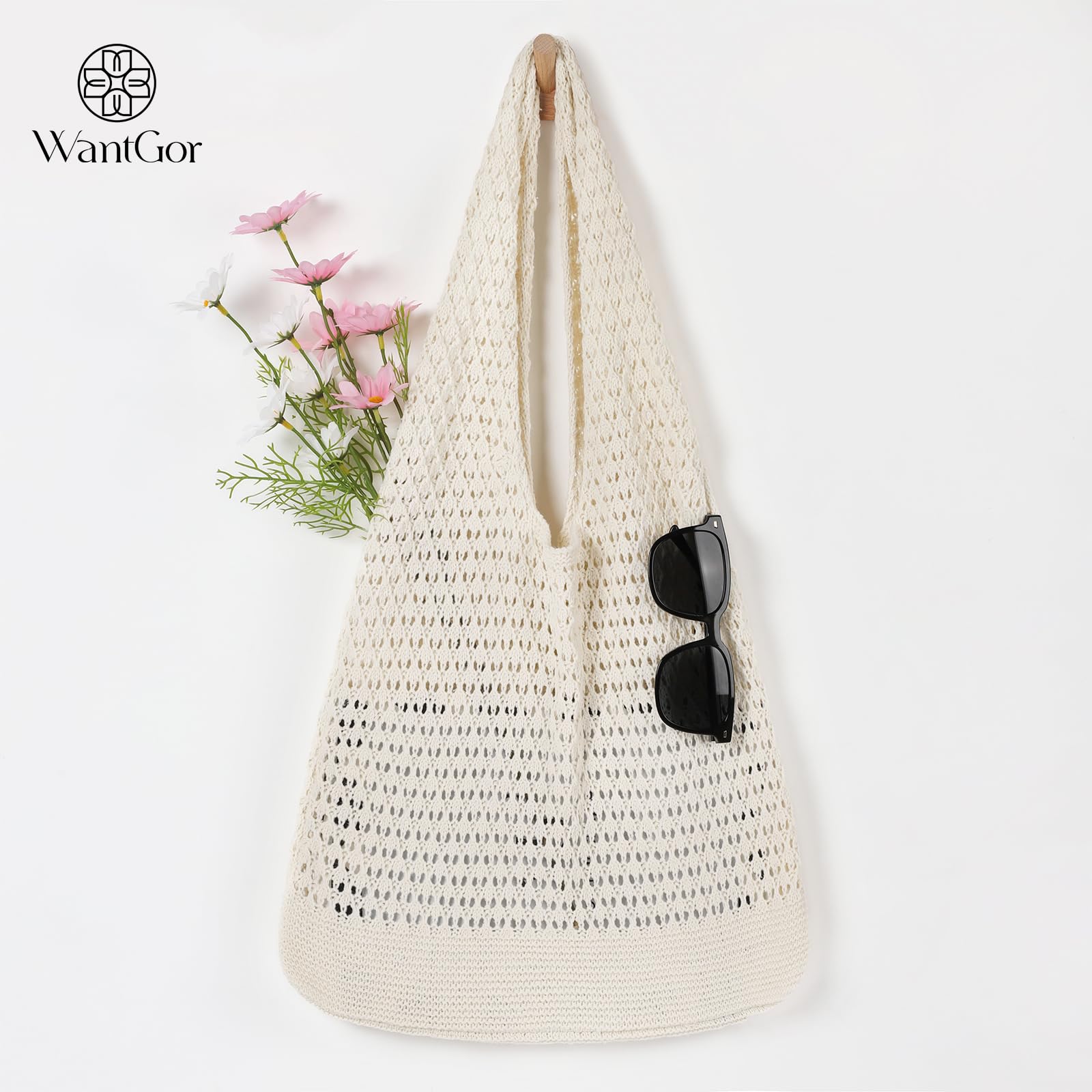 WantGor Bolsas de ganchillo, bolsa de malla de playa para mujer, bolso de compras casual, bolsa de viaje plegable