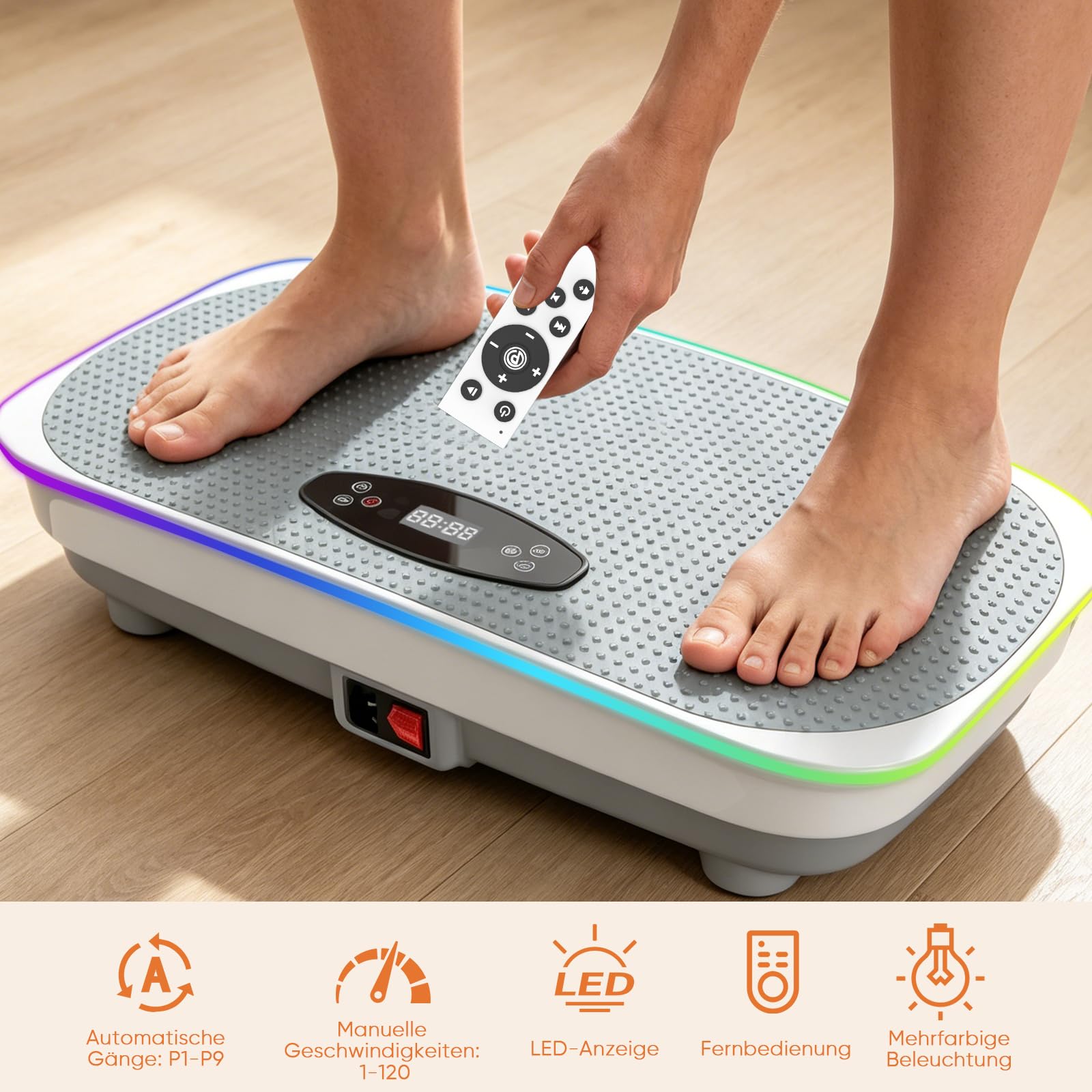 Plateforme Vibrante Perte de Poids, 120 Vitesses, 350 lbs, Bluetooth, Télécommande, Drainage Lymphatique