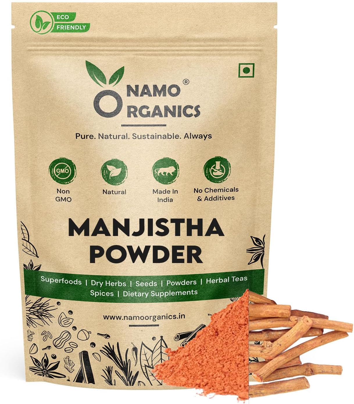 Organic Manjistha Root Powder - 200g | 100% Pure Ayurvedic Powder | Majith Stick Dried for Skin, Hair, Joint & Immune Support | Ultimate Skin & Health Remedy By Namo Organics