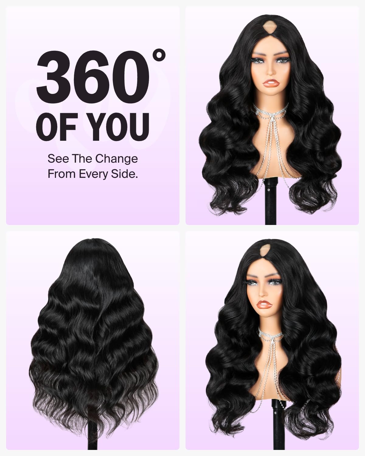 Amazon.com : Megalook hair V Part Wig Human Hair Body Wave 