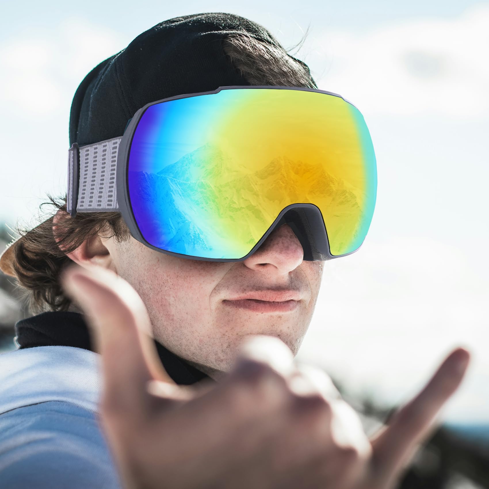 DUDUKING Sphere Lunettes de ski pour homme et femme - Lunettes de snowboard pour adultes et adolescents - Double lentille anti-buée - Protection UV 400 - Compatible avec le ski, la moto, le cyclisme