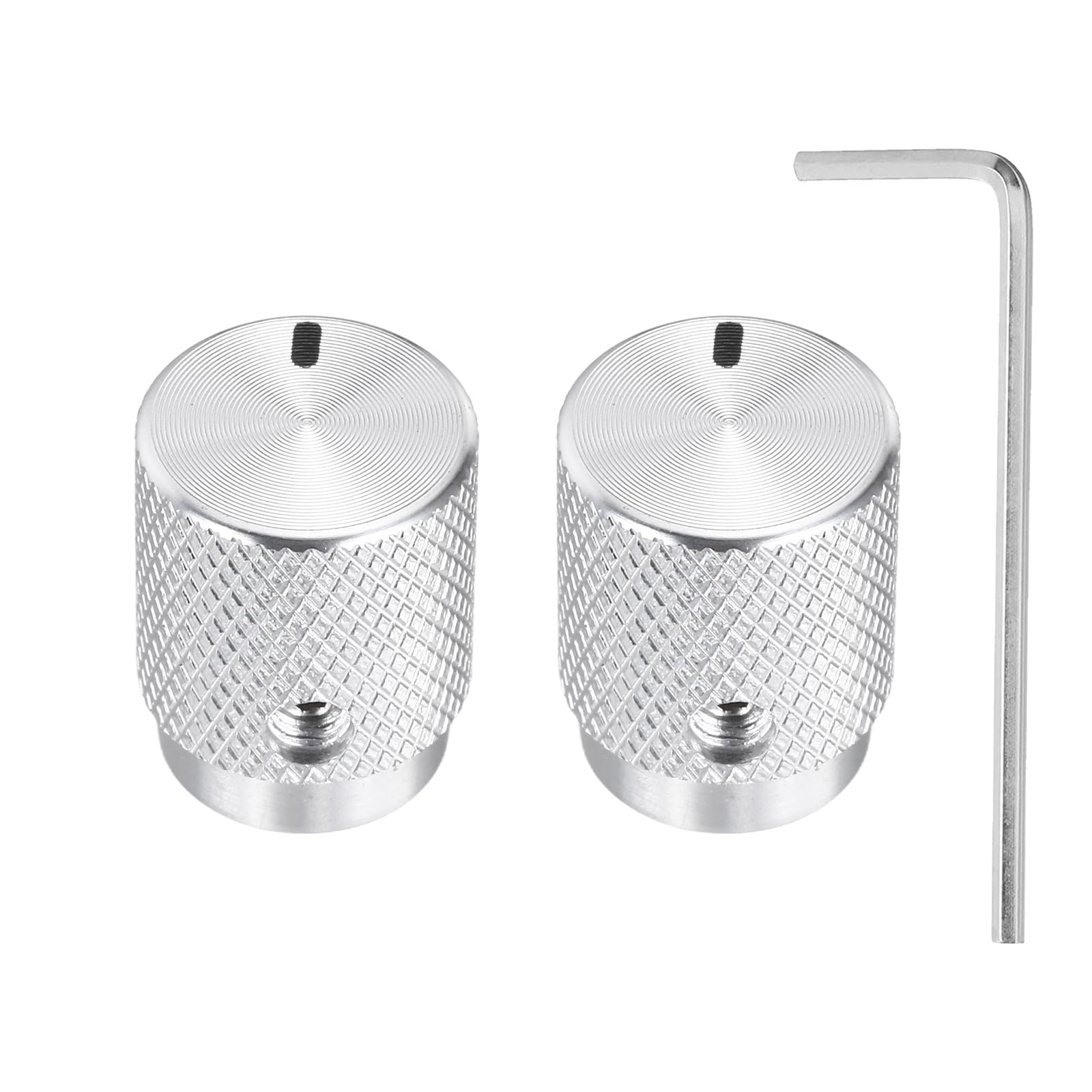 QUARKZMAN 2 sztuki aluminiowych przycisków potencjometru, 6 mm x 12,5 mm x 16 mm, uniwersalny regulator głośności, przyciski z kluczem płaskim, do gitary, basu, jasnego srebra