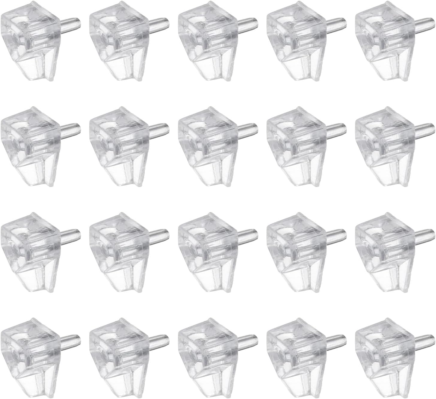 sourcing map 20pcs Shelf Support Peg 5mm/0.2" Steel Bracket Pegs with Pin Shelf Peg Shelf Clips for Furniture Bookcase Wardrobe Kitchen Cupboard, Transparent
