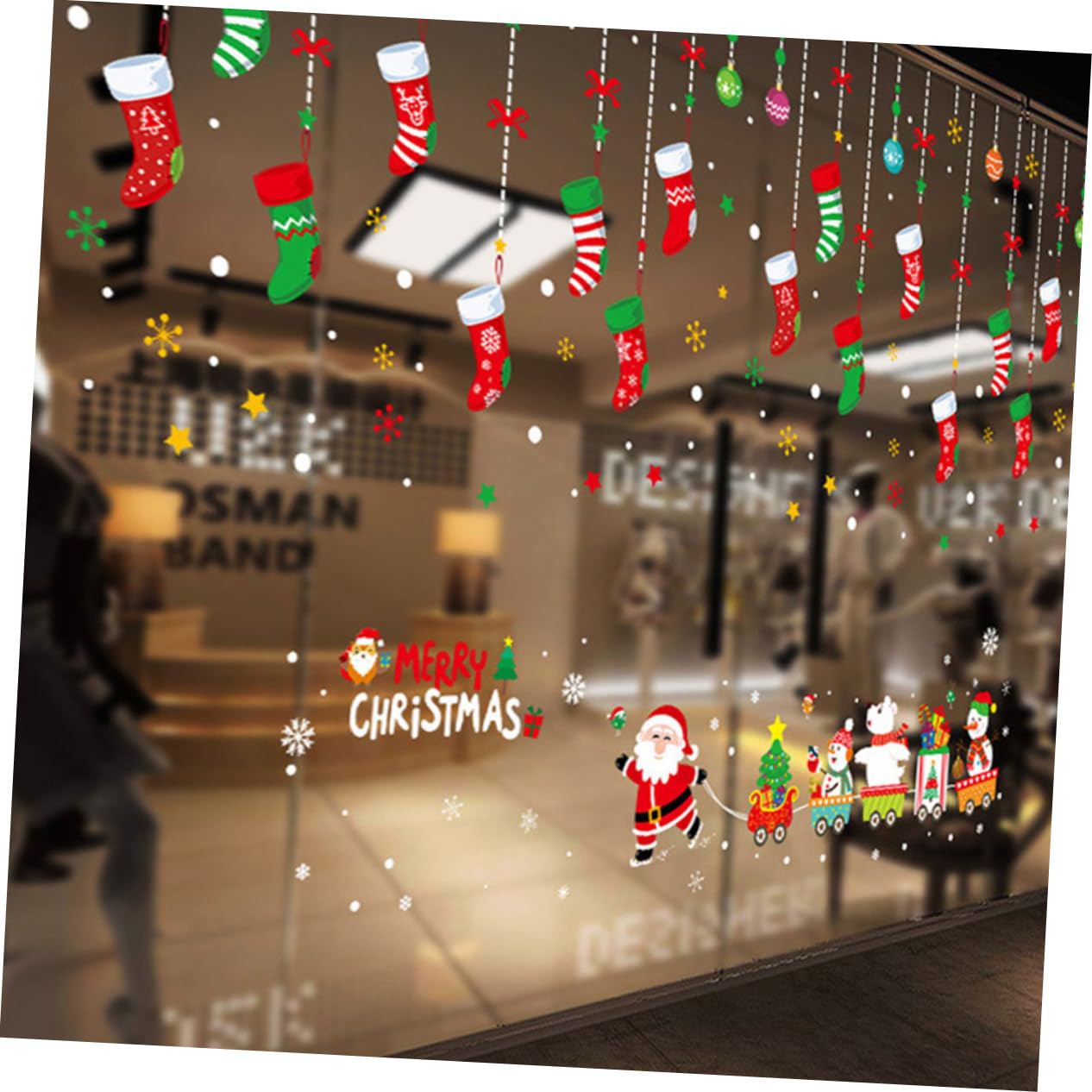ABOOFAN 5st Weihnachtsaufkleber Weihnachtsfenster Fensteraufkleber Weihnachtssocke Weihnachtsdekorationen Winter-aufkleber Schneeflocken Fenster Haftet Christbaumschmuck Wandaufkleber Pvc