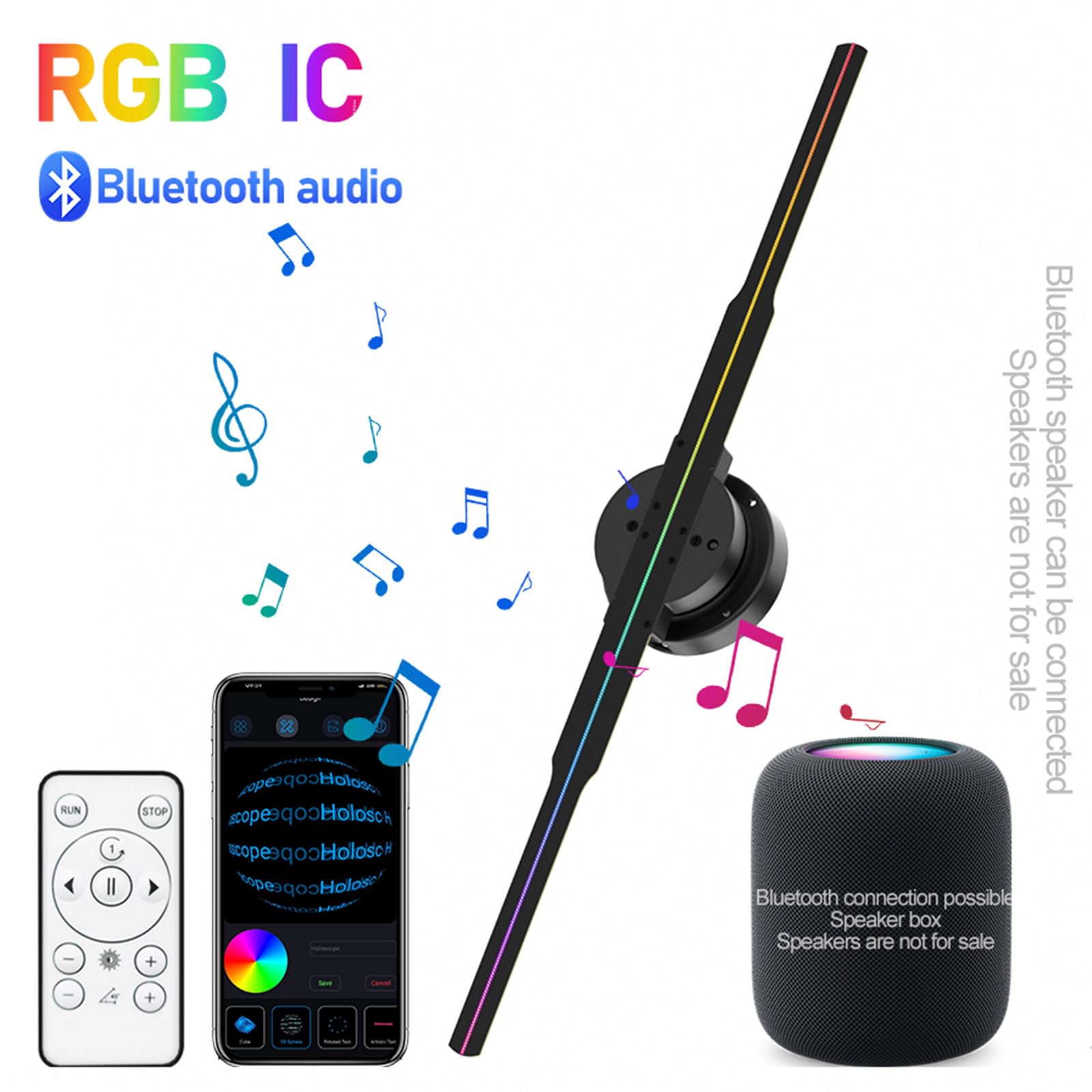 Wentylator holograficzny LED 3D (efekt bez okularów) z Bluetooth i aplikacją – wyświetlacz 1010RGB HD (352 diody LED) do sklepów i punktów handlowych