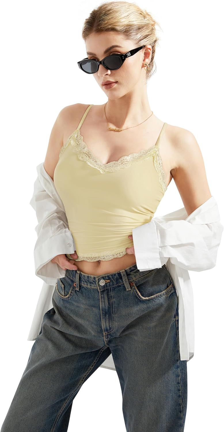 SUUKSESS Women Padded Lace Double Lined Tank Tops Sexy V Neck Summer Going Out Top - Image 3