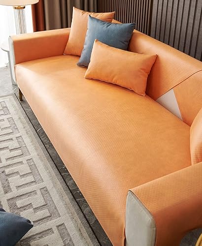 vctops Funda impermeable antideslizante de piel sintética de lujo para sofá modular, funda protectora de muebles de color sólido para perros, niños