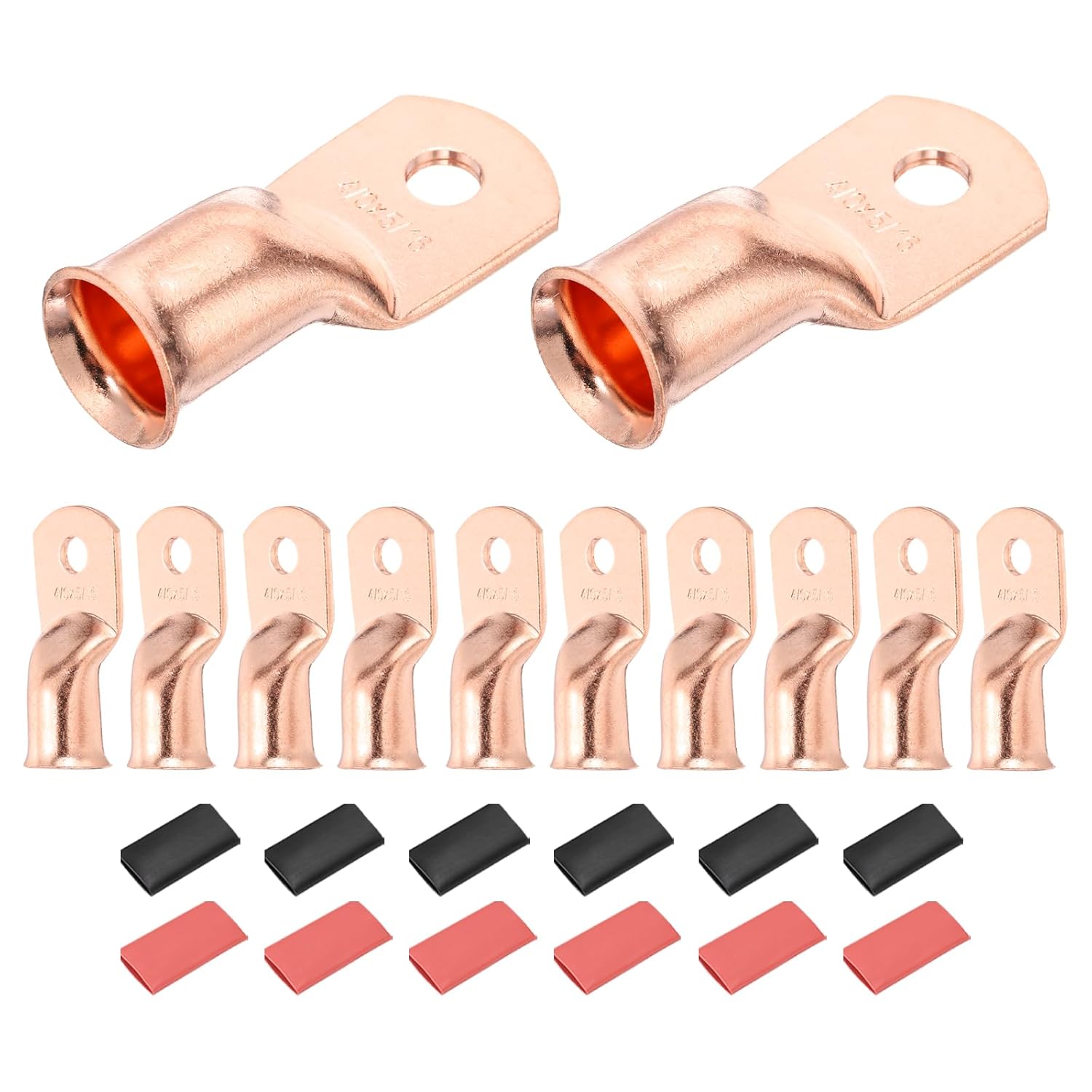 DMiotech 12 Pcs 4/0 AWG - 5/16" Copper Cable Lugs, Battery Cable Ends, Heavy Duty Copper Wire Lugs with 12pcs Heat Shrink Tubing for Electrical Projects, Copper