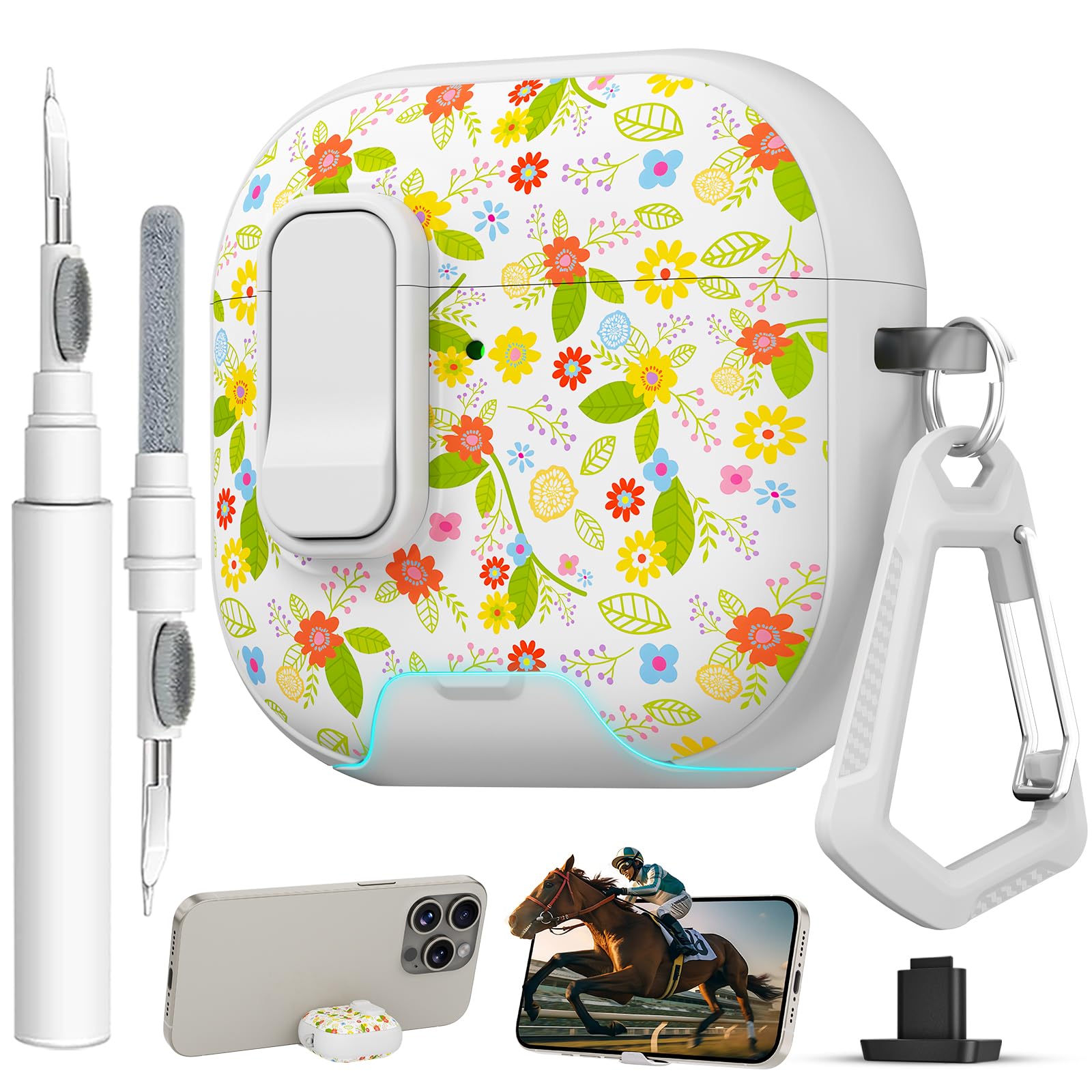 for AirPods 4 Case with Safty Lock &amp; Phone Stand,Cute Floral Pattern Style