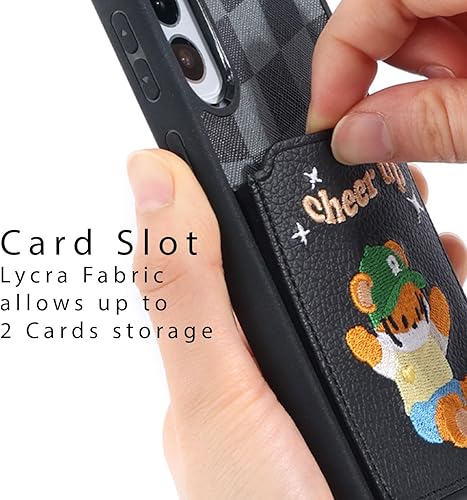 Miniatura 2 de Design Skin Funda de cuero compatible con Z Fold 5 Bordado patrón de diseño con ranura expandible para tarjetas, almacena hasta dos tarjetas, funda