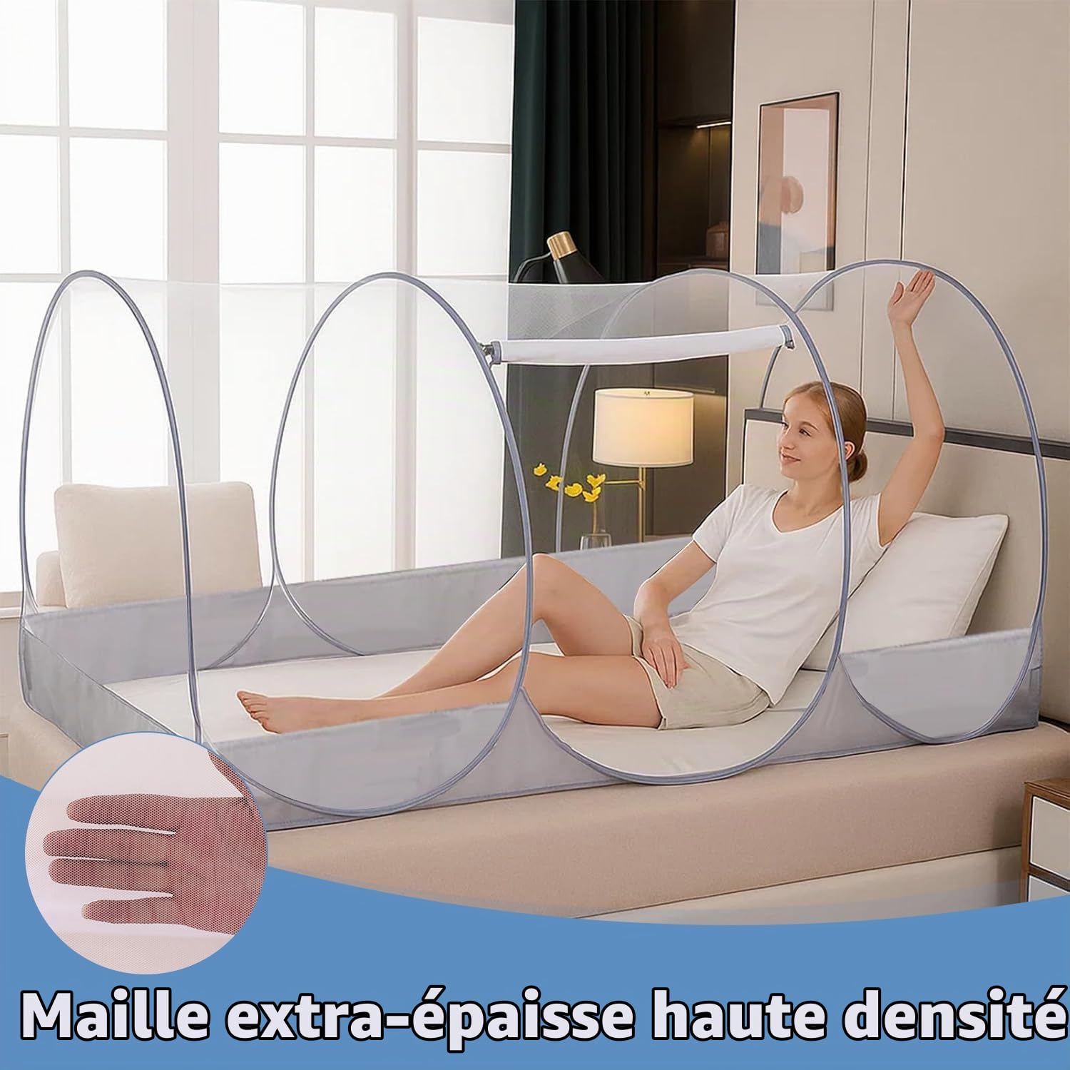 Moustiquaire pliable pour lit simple, ultra-légère et portable, à ouverture automatique avec fermeture éclair, maille fine, facile à assembler pour la maison, le dortoir étudiant, l'extérieur et les