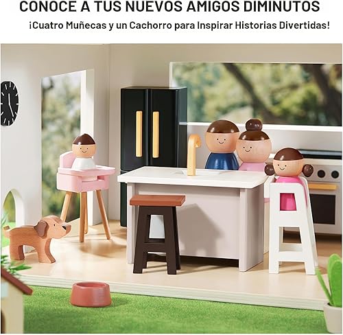 Miniatura 2 de Tiny Land Casa de muñecas, casa de muñecas familiar moderna con diseño realista, casa de muñecas de madera con muebles de 53 piezas, regalo ideal