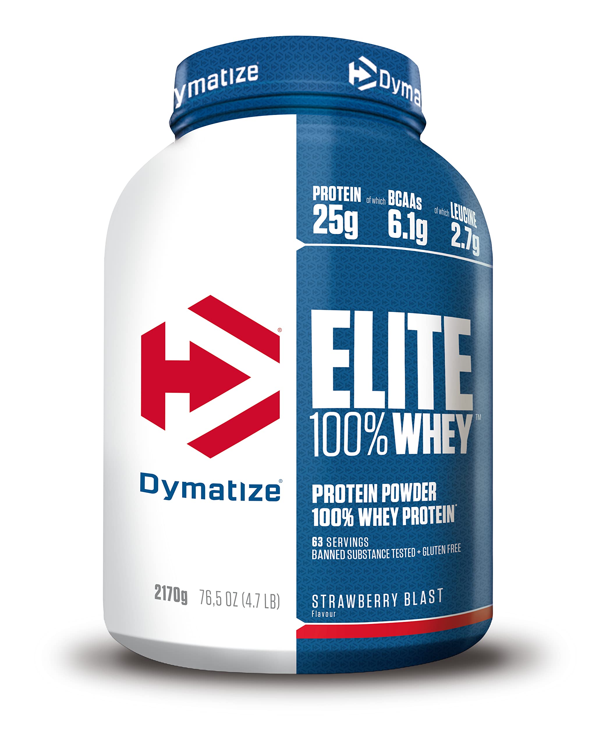Dymatize Elite 100% Whey Strawberry Blast 2170g - Polvere ad alto contenuto di proteine e basso zuccheri del siero latte BCAA