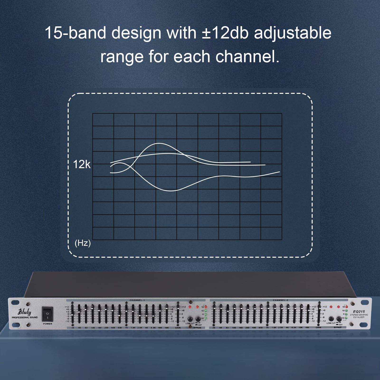 Btuty EQ-215 Dual Channel 15-Band Equalizer 1U Rack Mount 2-K Stereo Grafik-Equalizer