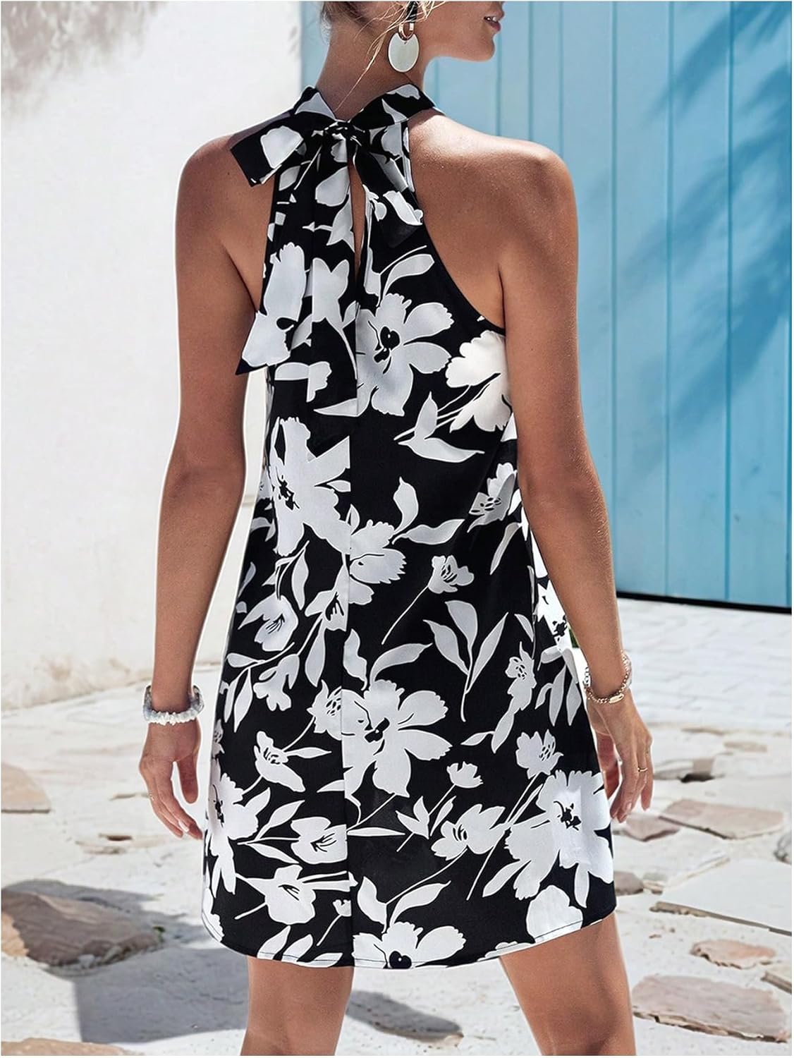 Floerns Women's Sleeveless Floral Print Sundress Halter Neck A Line Short Dress - Image 3