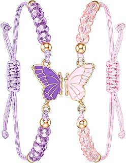 2PCS Butterfly Friendship Bracelets, Adjustable Matching Bracelets Cord | Bff Bracelet for Friends, Couple, Butterfly Handmade Charm for Valentine's Gifts