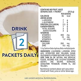 Juven Therapeutic Nutrition Drink Powder Including Collagen Peptides, Amino Acids, and HMB For Wound Healing Support, Pineapple Coconut, 48 Packets