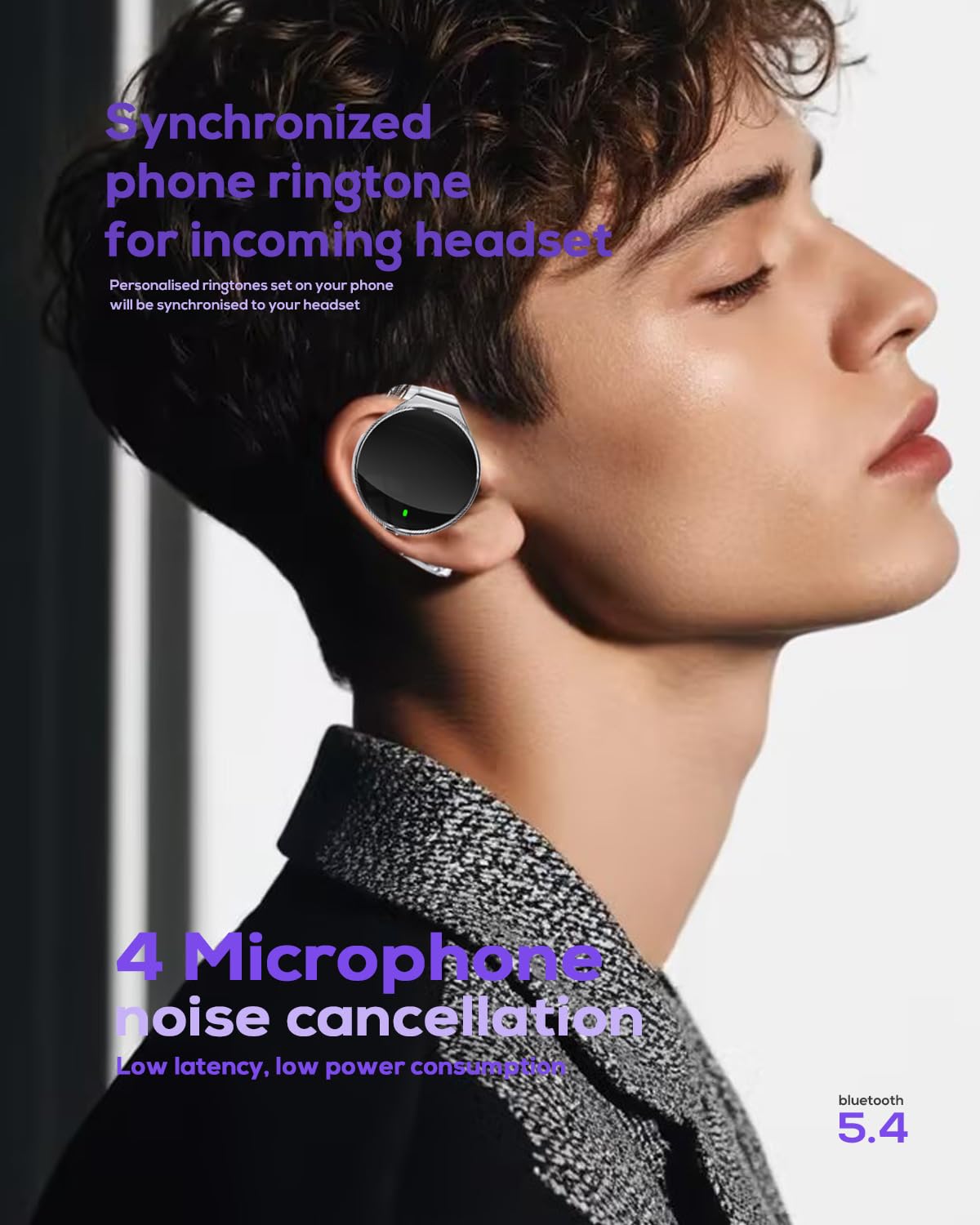 On Ear Cuffie Bluetooth 5.4, Open Ear, senza fili, Bluetooth, cancellazione del rumore, clip on sport a forma di goccia d'acqua, Bluetooth con 4 microfoni, comfort fit