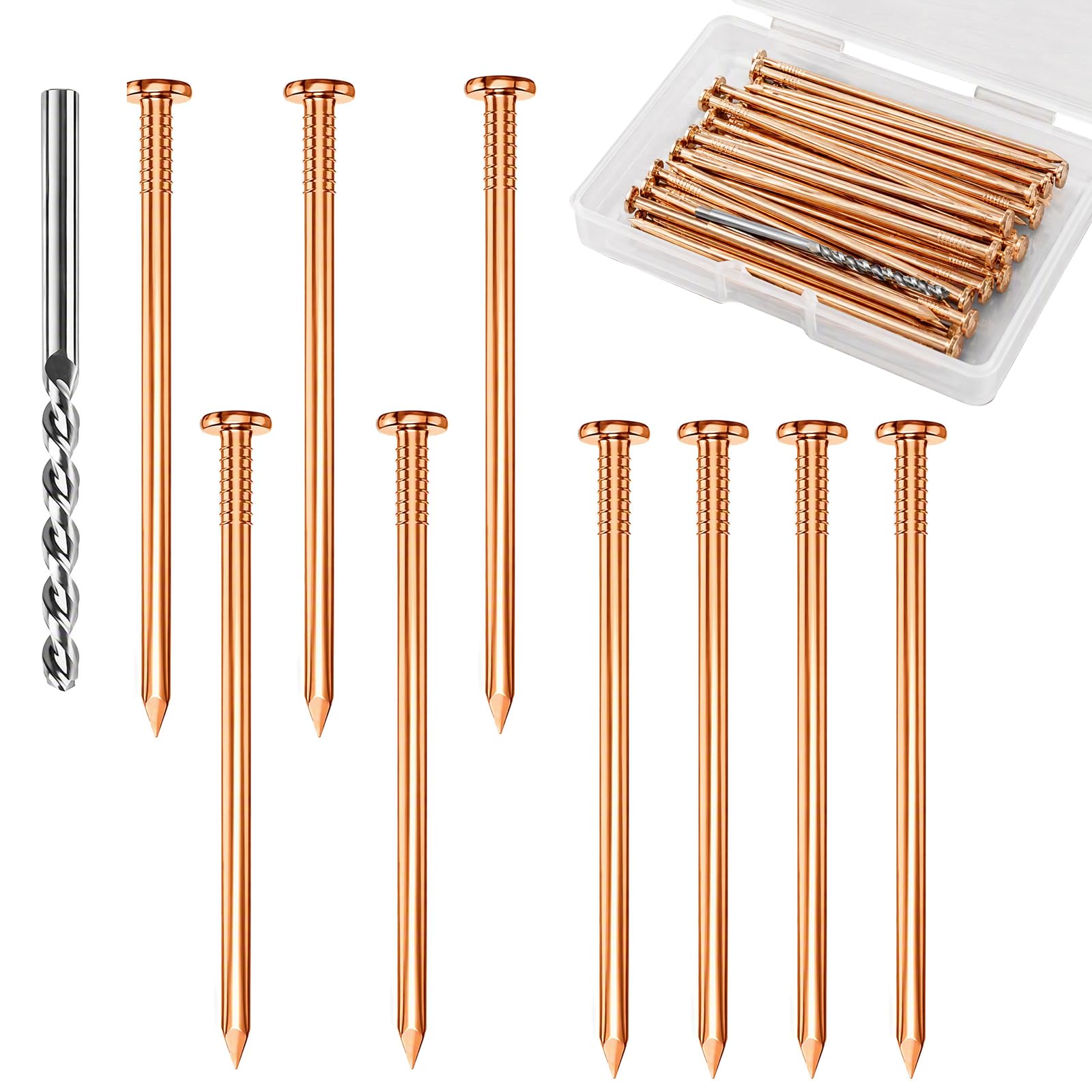 KIPTVO 10 Pcs Copper Nails to Kill Tree Stump, 3.15" Spikes with Drill Bit