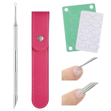 Thinp Loop Cuticle Pusher, Stainless Steel Cuticle Pusher Scraper Pre-Treatment Dual Ended Cuticles Remover Tool with 100#/240# Grit Nail Files and 1p Storage Bags, for Salon & Home Use