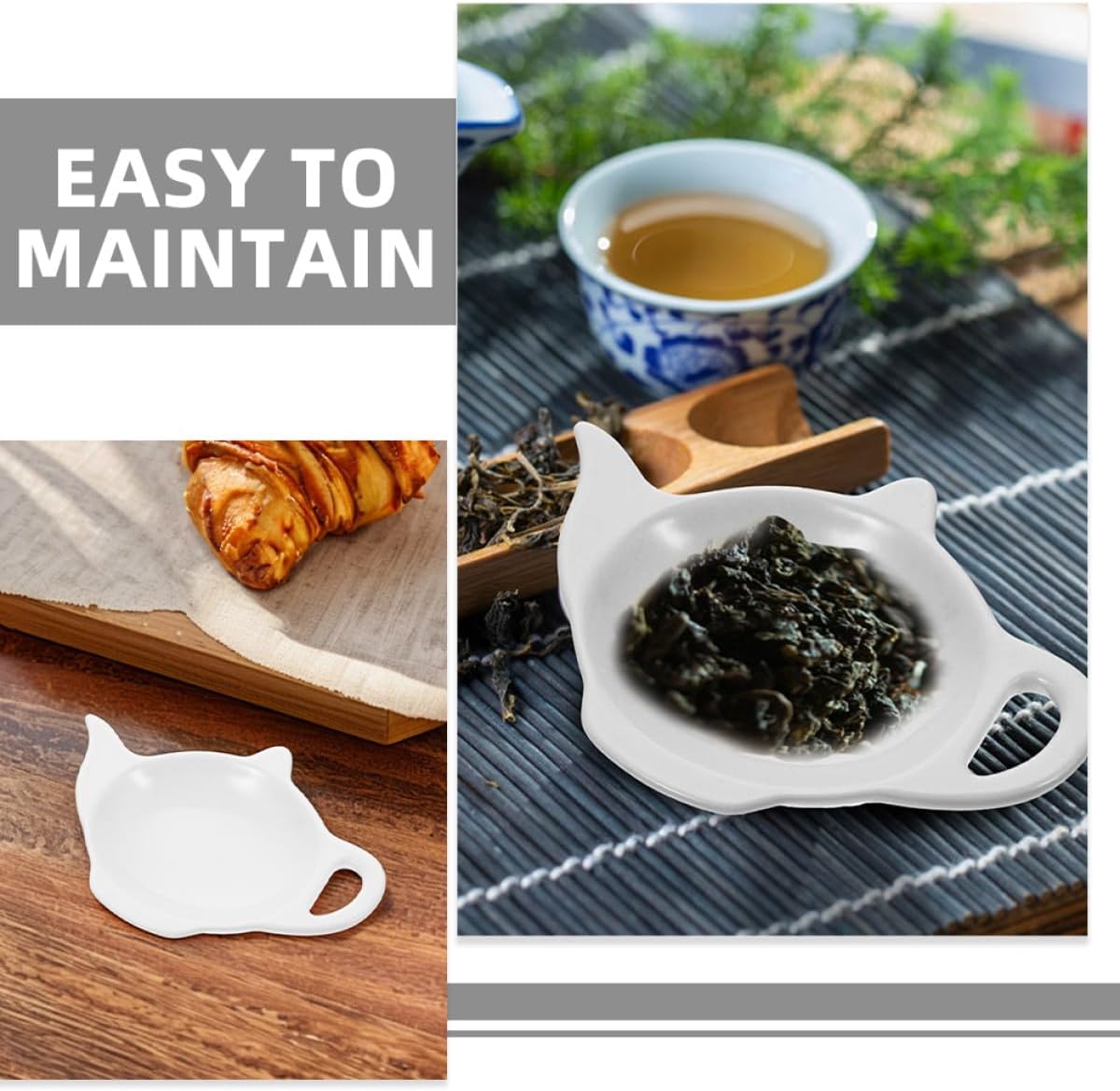 Ceramic Teapot Shaped Tea Bag Holder Dish 3pcs Set Used Tea Bag Coaster Tray and Kitchen Serving