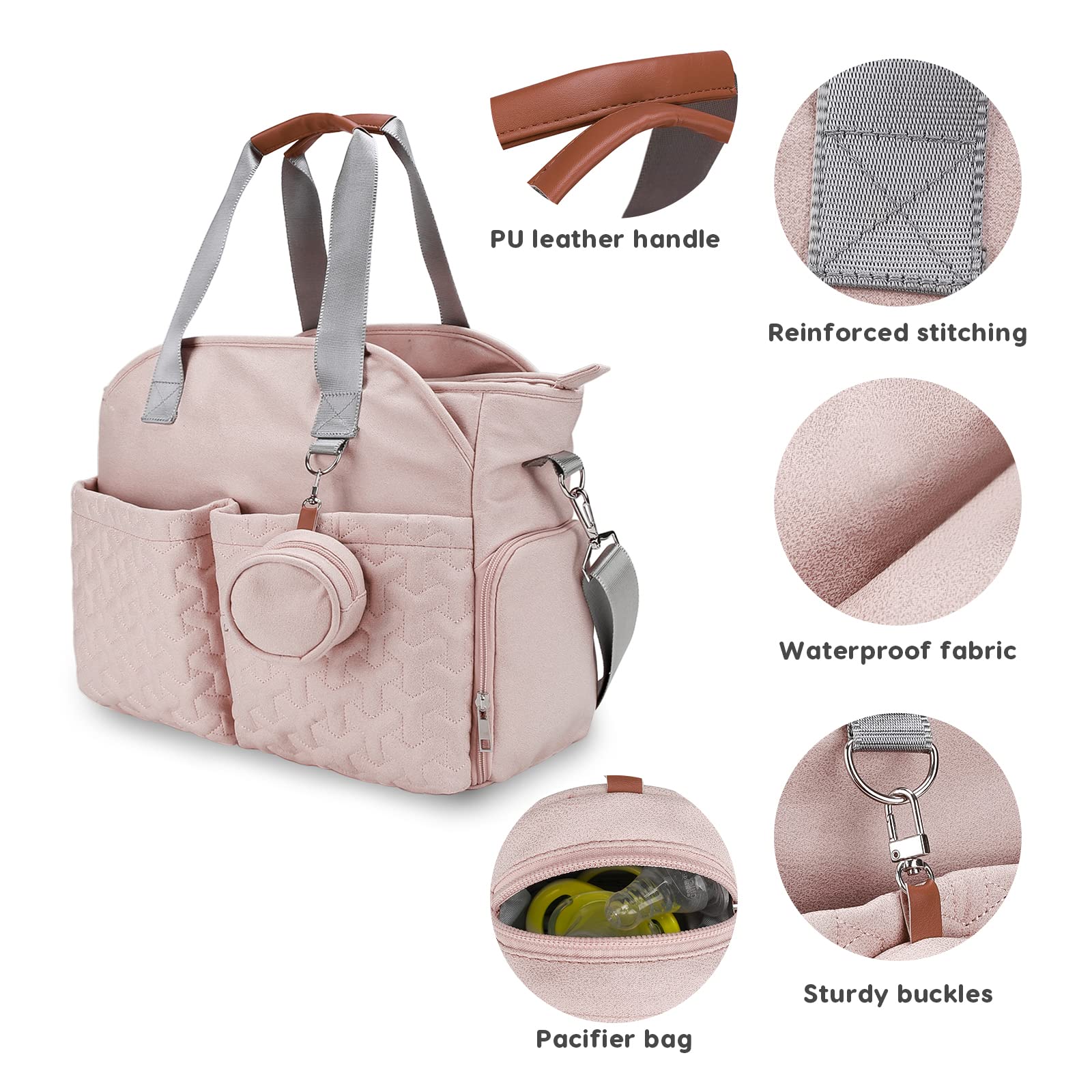 SONARIN Multifuncional Elegante Bolsa de Pañales para Bebés,Gran Capacidad Impermeable Materna Messenger Bolsos Bandolera Bolsa de Viaje para Pañales con Bolsa de Chupete(Rosa)