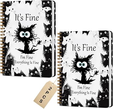 2 Pcs Funny Cat Spiral Notebook, Cute Funny Gifts Journaling Notebooks for Work, College Ruled Notebook Journal Office Classroom Supplies Motivational Cat Themed Gifts for Women Coworkers