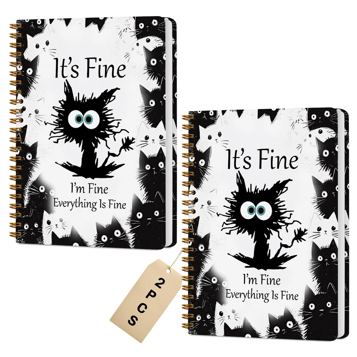 2 Pcs Funny Cat Spiral Notebook, Cat Gifts Journaling Notebooks for Work