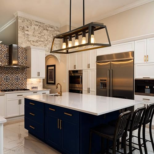 Miniatura 3 de EAPUDUN PDA1272-FBDT - Lámpara de araña lineal para isla de cocina de 38 pulgadas, 5 luces, lámpara colgante de mesa de billar, negro mate y acabado