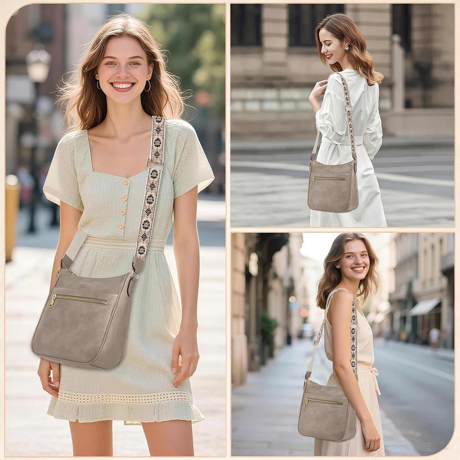 Crossbody Bags for Women Leather Purses: Vegan Cross Body Bag with Adjustable Wide Shoulder Strap Brown Trendy Handbags Daily