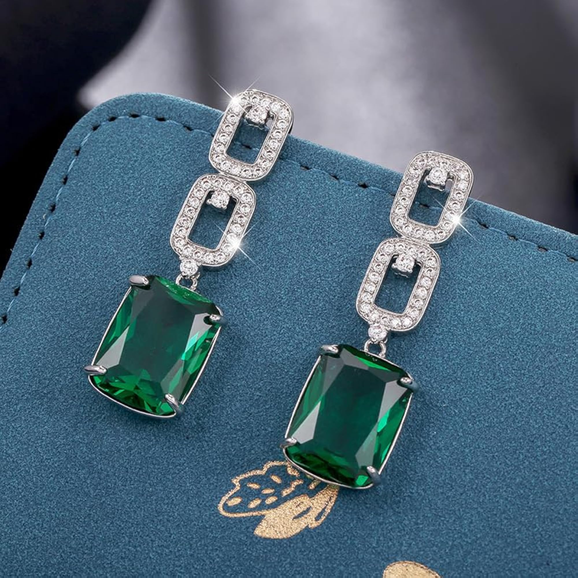 Gold Plated Ocean Green Zircon Emerald Luxury Earrings