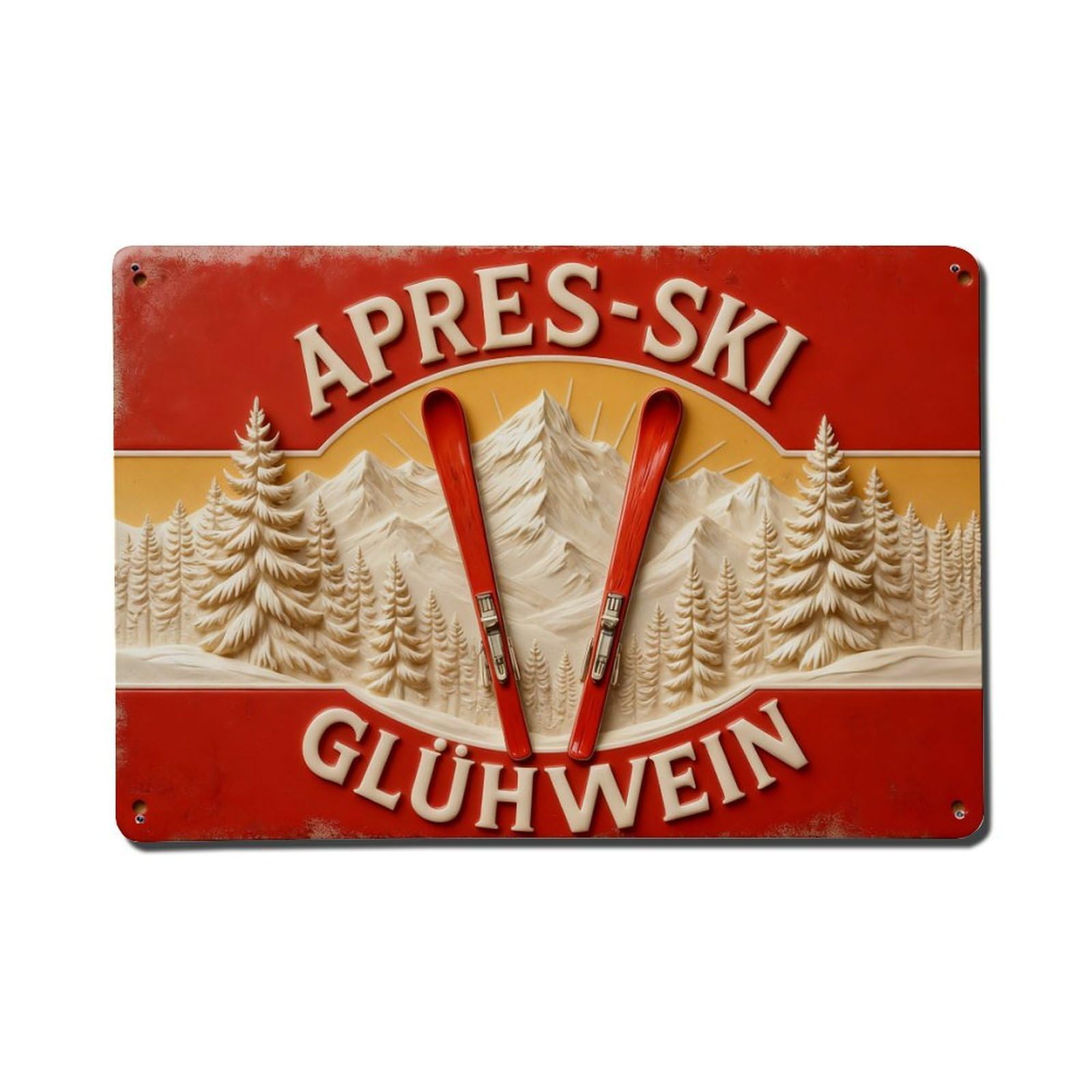 Iageret Vintage Apres Ski Gluhwein Mountain Scene Metal Tin Sign Retro Wall Decor, Bar Garage Cafe Kitchen Home Wall Art Poster Decoration 8X12inches