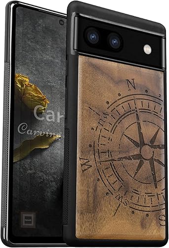 Miniatura 1 de Carveit Funda de madera para Pixel 6a 2022 madera natural y TPU suave negro a prueba de golpes, funda de madera única y elegante compatible con