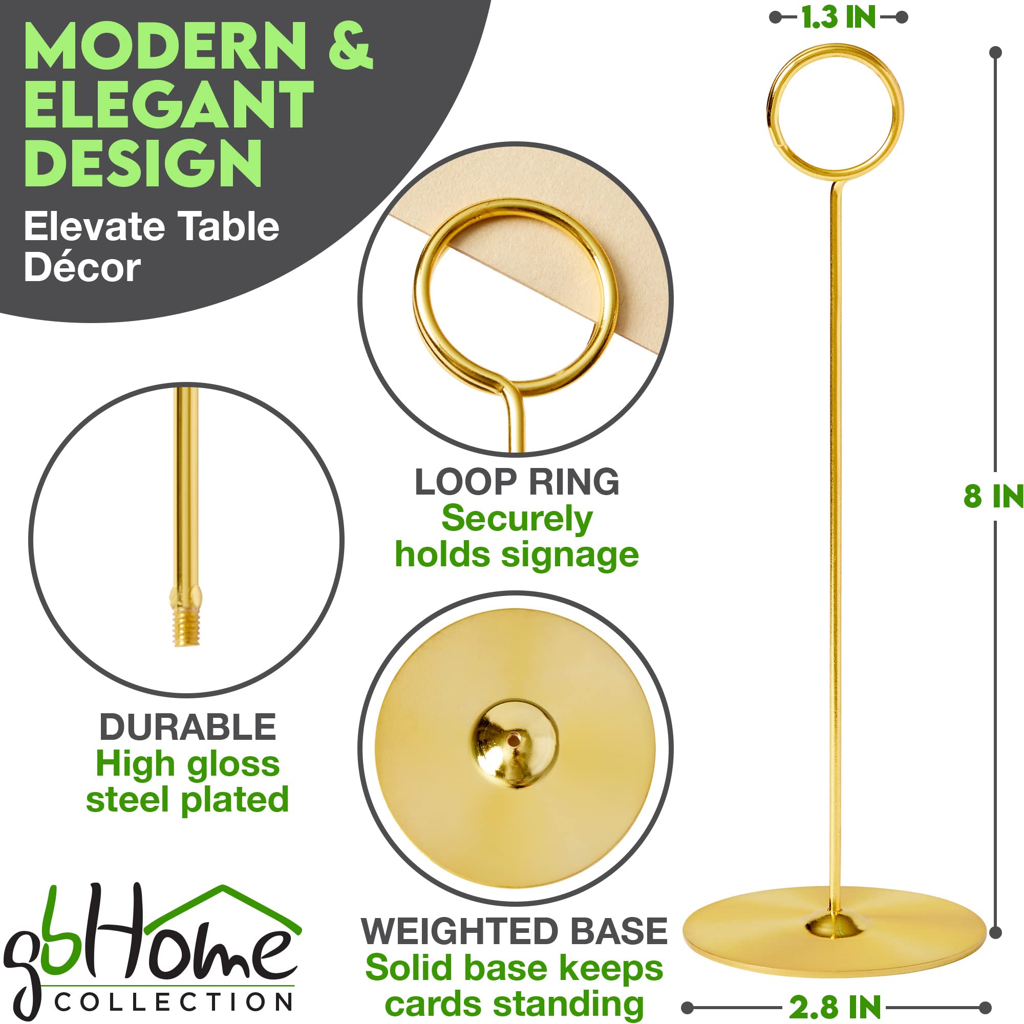 Place Card Holder, 8 in Tall, 12 pack, Gold, Table Cardholder Tabletop Menu Holder Harp-Clip Number Holder Recipe Holder Reserved Card Holder, For Restaurants, Weddings, & Banquets