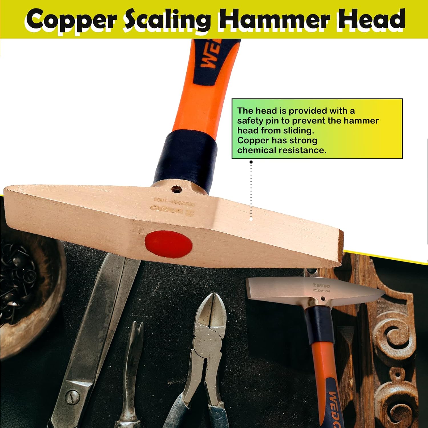 WEDO 2PCS Copper Scaling Hammer Set,150g+300g,Fiberglass Handle,Welding Hammer,Chipping Hammer,Die-Forged,Corrosion Resistant