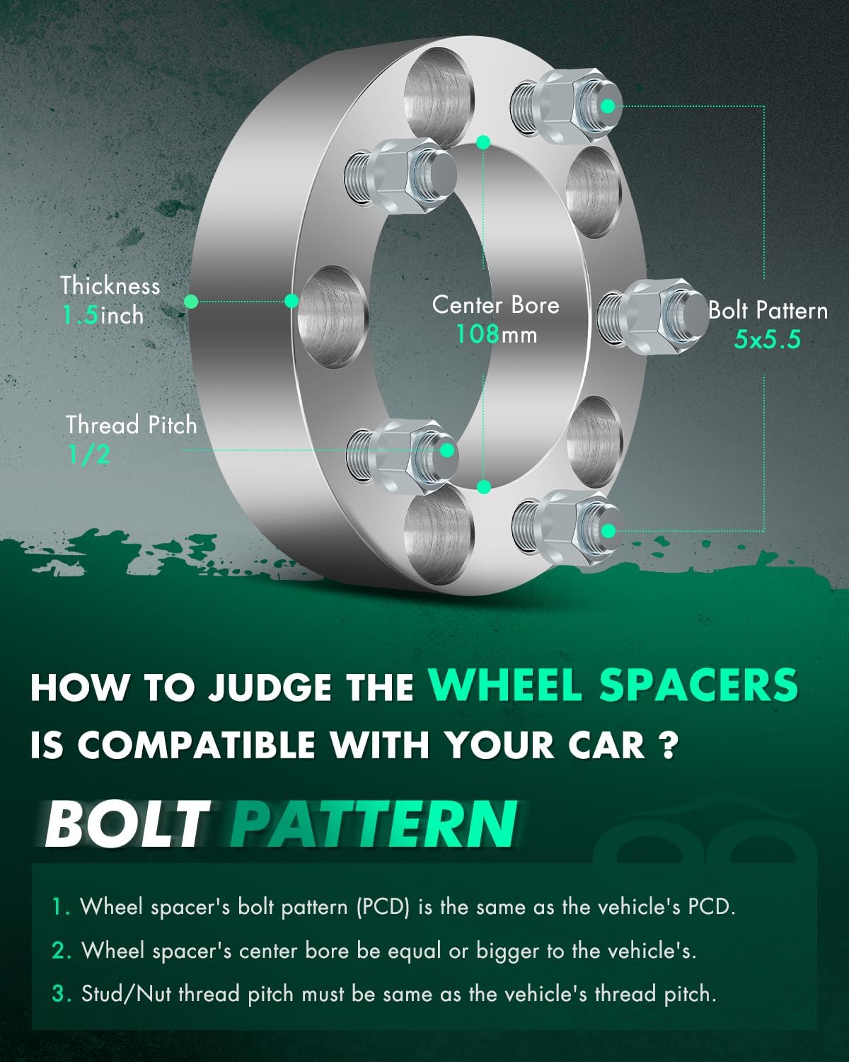 SCITOO 4PCS 1.5" 5x5.5 to 5x5.5 Wheel Spacers 5x139.7 to 5x139.7 with 1/2" Studs 108mm CB Compatible with 1976-1983 for CJ7 CJ5 Willys Wheel Spacers for Ramcharger Wheel Spacers