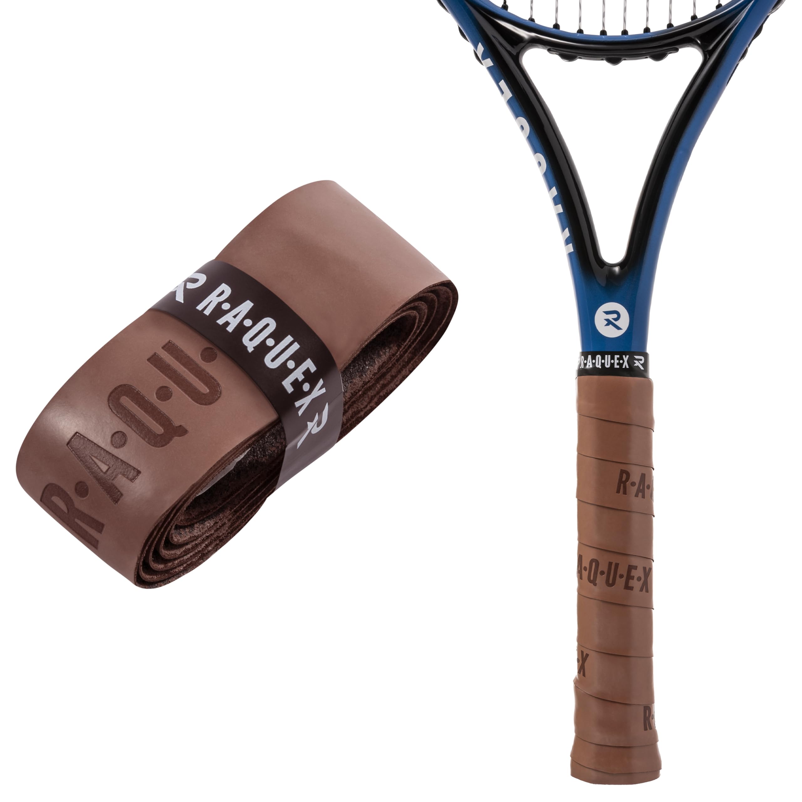 Raquex Enhance Replacement Racket Grip: Tennis Grip, Badminton, Squash Grip Tape, Padel, Pickleball. 14 Colours. Premium, Self-Adhesive Tennis Racquet Grip with Finishing Tape (Chocolate, 2 Grips)