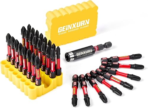 Miniatura 11 de Juego de puntas de destornillador de impacto, 33 piezas de 3" Cabezas múltiples magnéticas de acero S2 PH/SQ/Torx/Pozi con base suave roja