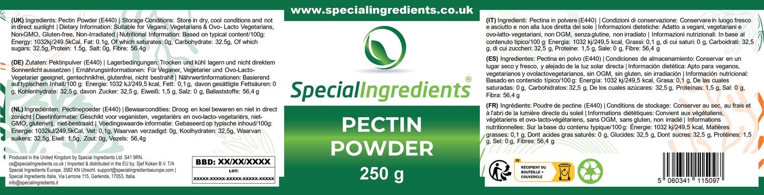 Special Ingredients Pectine en poudre 250g - Idéal pour confiture, marmelade, chutney & gelée de fruits - Agent liant & épaississant - Convient aux vegans & végétariens