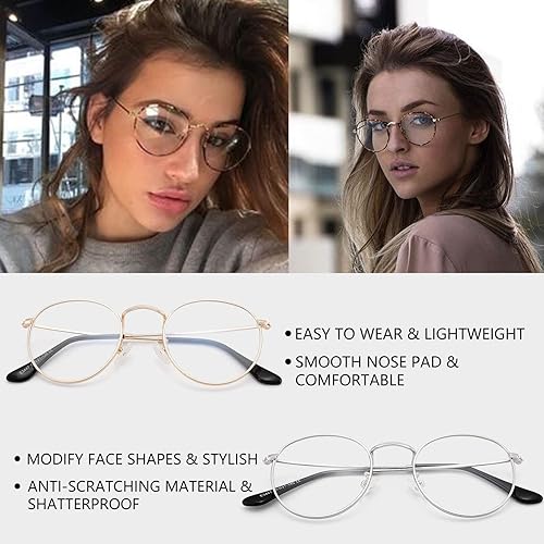 Miniatura 6 de Pro Acme Gafas transparentes sin receta retro clásicas redondas con marco de metal para mujeres y hombres