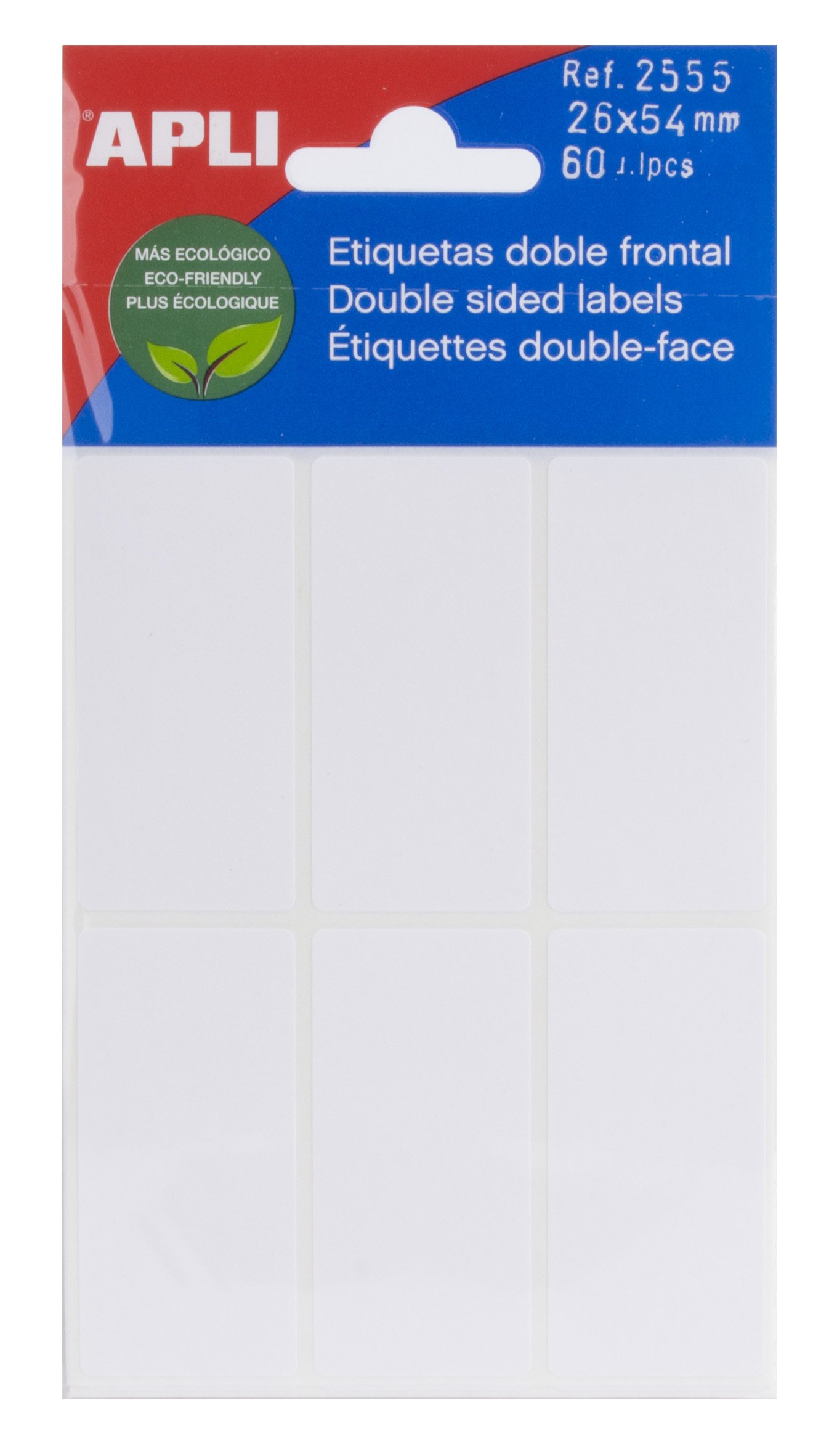 APLI 2555 White Double Front Labels (26 x 54) 5 Sheets