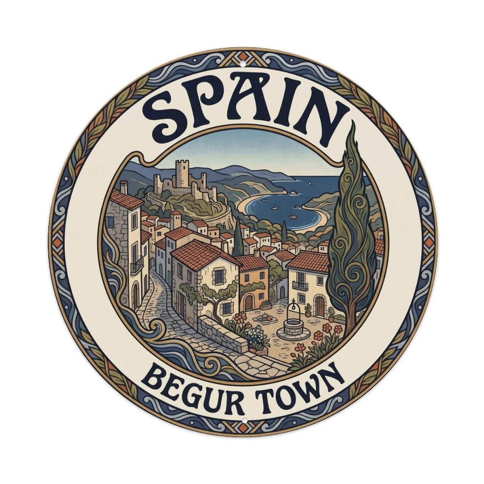 Costa Brava Begur Town Spain Art Nouveau Travel Metal Tin Sign